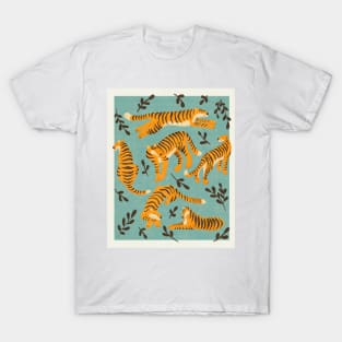 Bengal Tigers on teal background T-Shirt